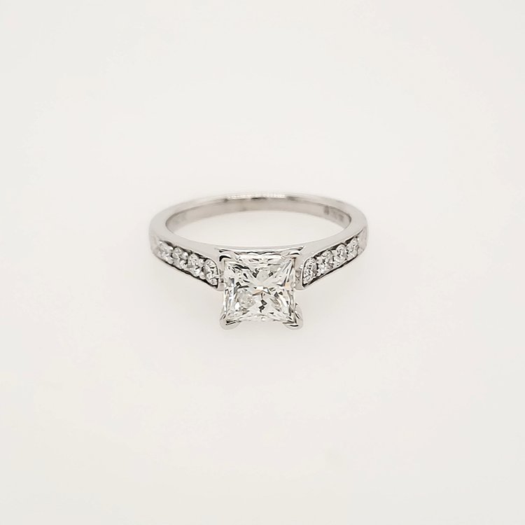 SALE  475109 18K WHITE GOLD 1.23CT DIAMOND G VS2  PRINCESS CUT FILIGREE DESIGN SETTING ENGAGEMENT RING