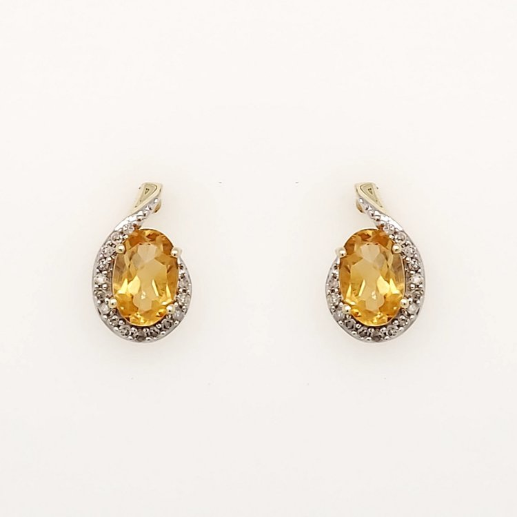 30683 10K YELLOW GOLD  .10TCW CITRINE DIAMOND STUDS