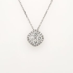 70221 14K  WHITE GOLD .60CT DIAMOND RHOMBUS SHAPE CLUSTER HALO  PENDANT NECKLACE