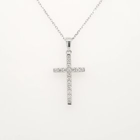 75028 14K WHITE GOLD .17CTW DIAMOND 4 PRONG CROSS PENDANT NECKLACE