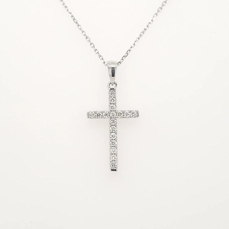 75028 14K WHITE GOLD .17CTW DIAMOND 4 PRONG CROSS PENDANT NECKLACE