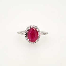 40148 14K WHITE GOLD 2.04CT GENUINE RUBY .35CT DIAMOND HALO LADIES RING