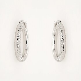 30689 14K WHITE GOLD 0.85" 3MM  DIAMOND CUT OVAL SHAPE TUBE HOOPS