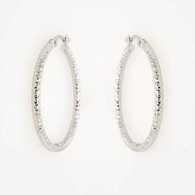 30690 14K WHITE GOLD 1.5" 3MM  DIAMOND CUT  HOOPS