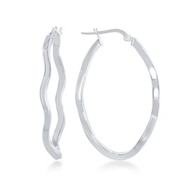 80143 STERLING SILVER HIGH POLISH OVAL WAVY DESIGN HOOPS