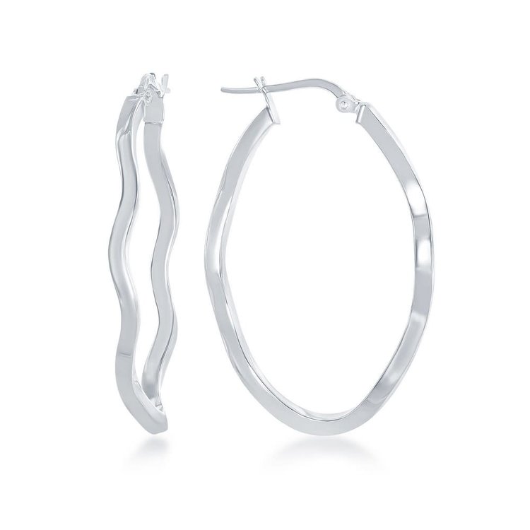 80143 STERLING SILVER HIGH POLISH OVAL WAVY DESIGN HOOPS