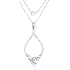 80172 STERLING SILVER CUBIC ZIRCONIA  LARGE OPEN MARQUISE WITH MULTI SHAPE CZ PENDANT NECKLACE