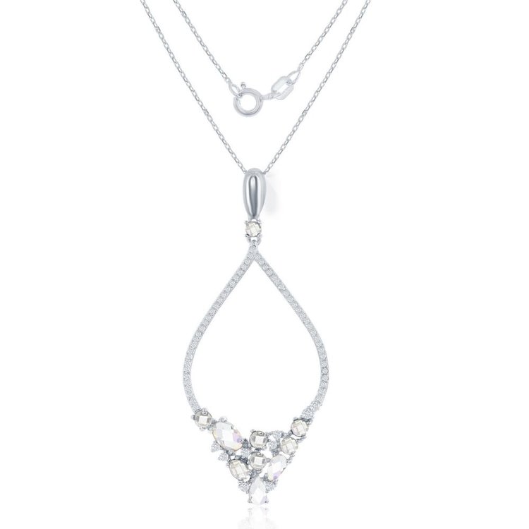 80172 STERLING SILVER CUBIC ZIRCONIA  LARGE OPEN MARQUISE WITH MULTI SHAPE CZ PENDANT NECKLACE