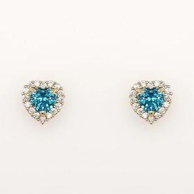 30715 14K YELLOW GOLD 6.5MM  SYNTHETIC BLUE TOPAZ HEART WITH CUBIC ZICRONIA HALO STUD EARRINGS