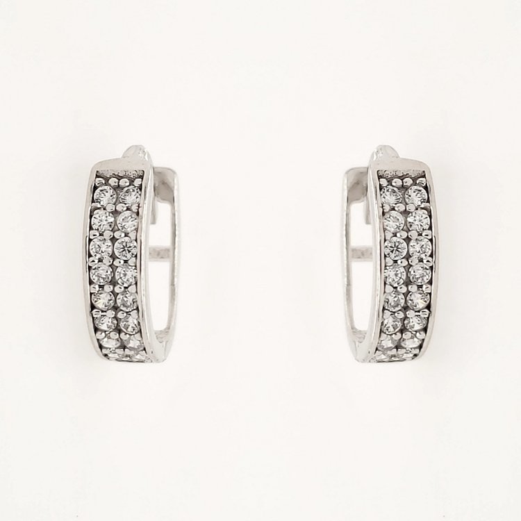 30719 14K WHITE GOLD CUBIC ZIRCONIA 2 ROW CHANEL SET HUGGIES