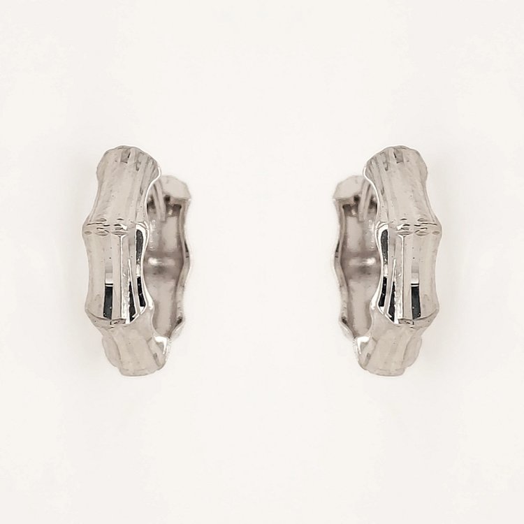 30726 14K WHITE GOLD DIAMOND CUT BAMBOO DESIGN HUGGIES