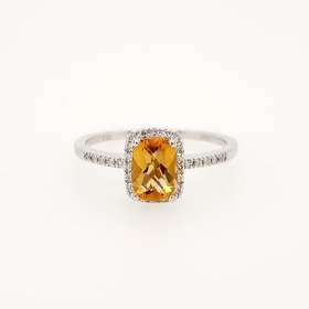 40156 14K WHITE GOLD .10CTW DIAMOND HALO CUSHION CHECKERBOARD CUT CITRINE RING