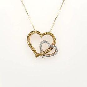 70229 14K YELLOW GOLD CITRINE AND DIAMOND DOUBLE OPEN HEART PENDANT NECKLACE