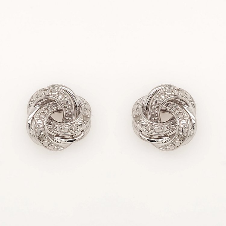 80182 STERLING SILVER  DIAMOND LOVE KNOT STUD EARRINGS