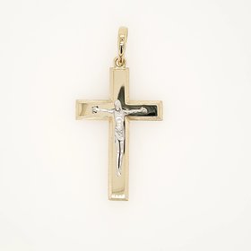 77204 14K GOLD 2 TONE WITH SATIN BORDERS AND HIGH POLISH FINISH CRUCIFIX