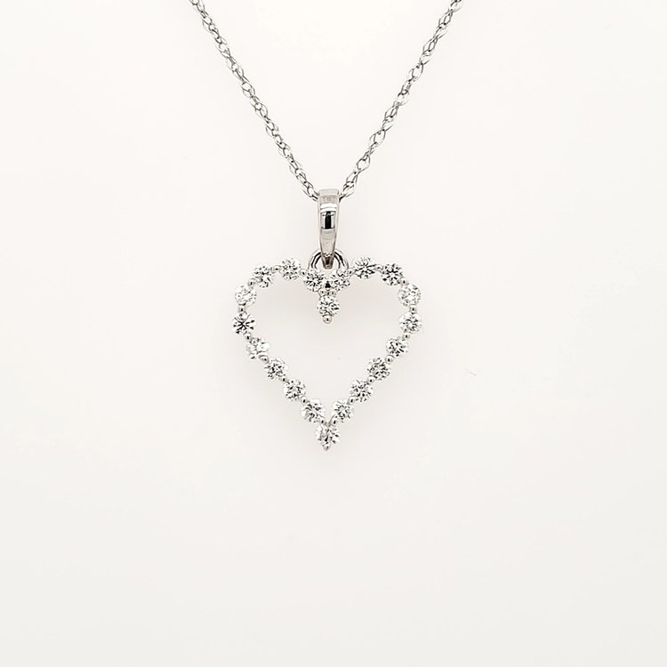 70251 14K WHITE GOLD .34CTW DIAMOND SHARED PRONG OPEN HEART PENDANT  NECKLACE