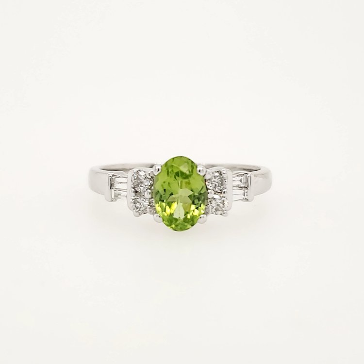 40173 14K WHITE GOLD .30CTW DIAMOND OVAL PERIDOT RING
