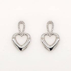 30733 14K WHITE GOLD .12CTW DIAMOND OPEN HEART HANGING EARRINGS