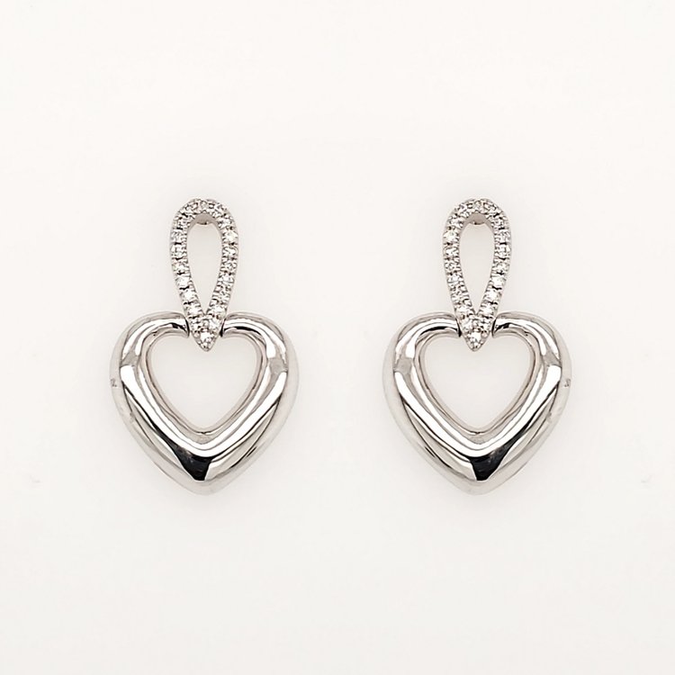 30733 14K WHITE GOLD .12CTW DIAMOND OPEN HEART HANGING EARRINGS