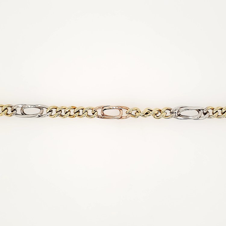20219 TRI COLOR HIGH POLISH CURB FANCY LINK BRACELET