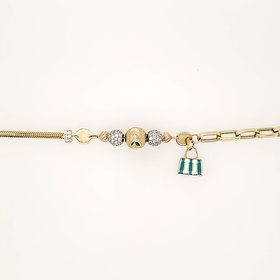 20217 14K TRI COLOR DIAMOND CUT SPHERES PAPER CLIP SNAKE LINK WITH PURSE CHARM  FANCY  BRACELET