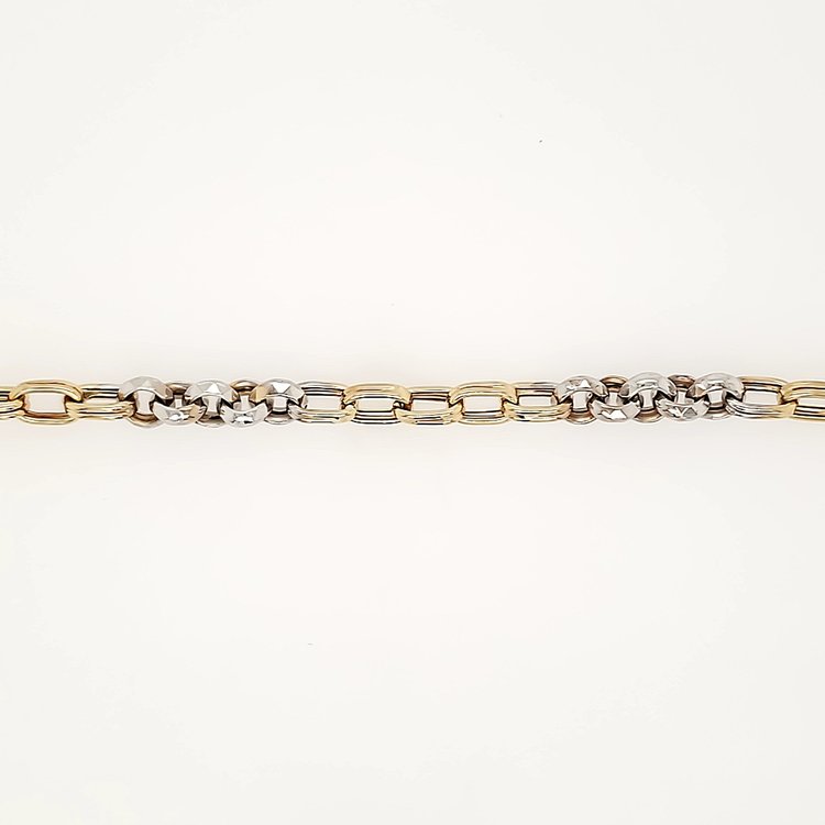 20222 14K TWO TONE  ROLO LINK FANCY BRACELET