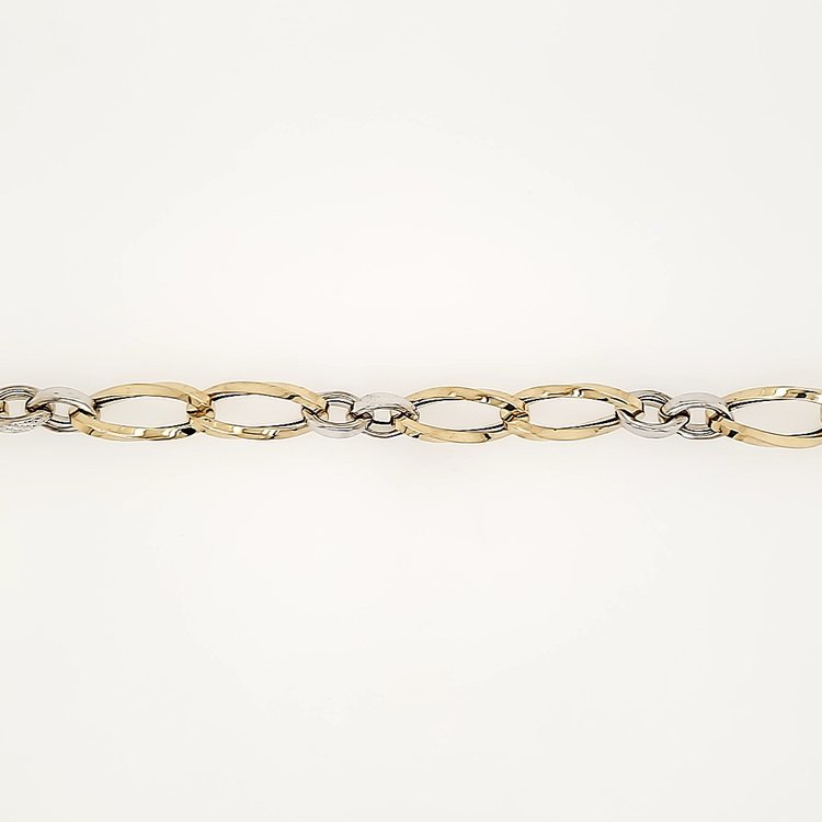 20218 14K TWO TONE DIAMOND CUT  OPEN OVAL TWISTED LINKS BRACELET