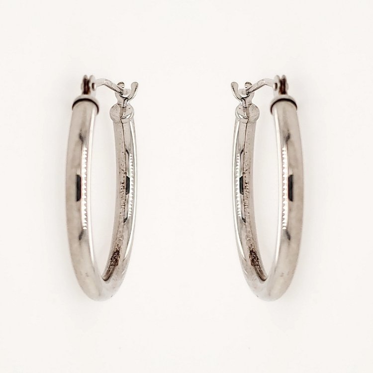 30752 14K WHITE GOLD 1.5" 3MM  HIGH POLISH HOOPS EARRINGS