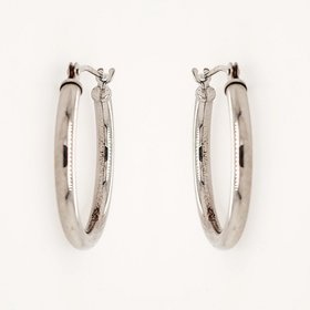 30753 14K WHITE GOLD 0.60" 2MM HIGH POLISH HOOPS EARRINGS