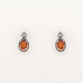 30759 14K WHITE GOLD OVAL ORANGE SAPHIRE BEADED STUDS