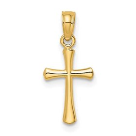 78087 14K YELLOW GOLD BEVELED ROUND TIPS CROSS CHARM