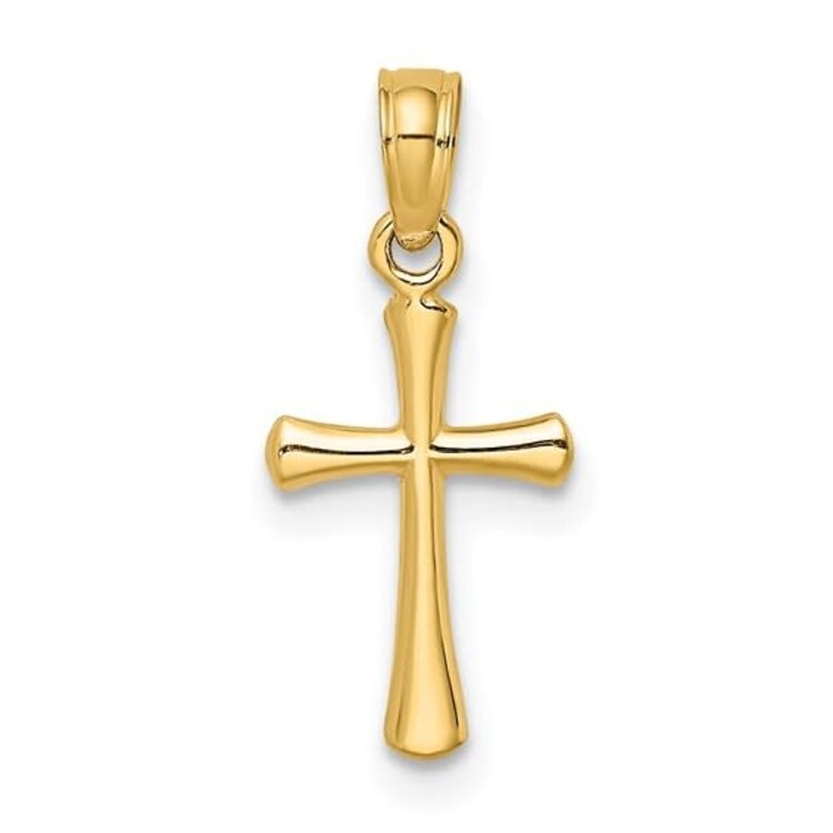 78087 14K YELLOW GOLD BEVELED ROUND TIPS CROSS CHARM