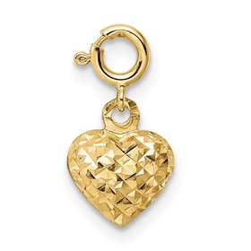 78091 14K YELLOW GOLD DIAMOND CUT SMALL HEART WITH SPRING LOCK CHARM