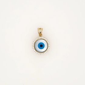78101  14K YELLOW GOLD 13.50"  CUBIC ZIRCONIA ROUND EVIL EYE CHARM PENDANT