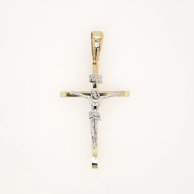 77211 14K TWO TONE 1.80" SQUARE CUT TIPS CRUCIFIX