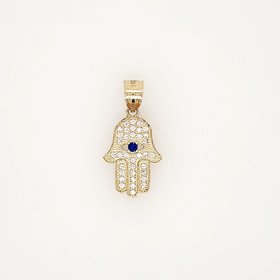 78098 14K YELLOW GOLD CUBIC ZIRCONIA HAMSA CHARM PENDANNT