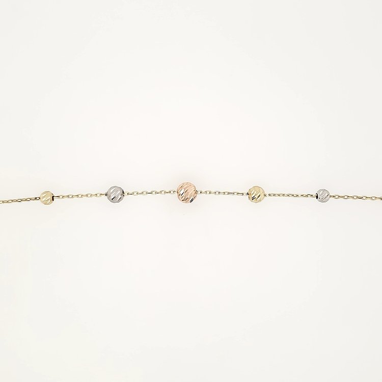 20244 14K TRI COLOR DIAMOND CUT BEAED FANCY BRACELET