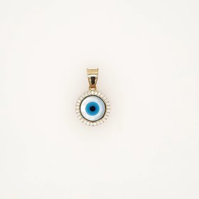 78100 14K YELLOW 11MM GOLD CUBIC ZIRCONIA ROUND EVIL EYE CHARM PENDANT
