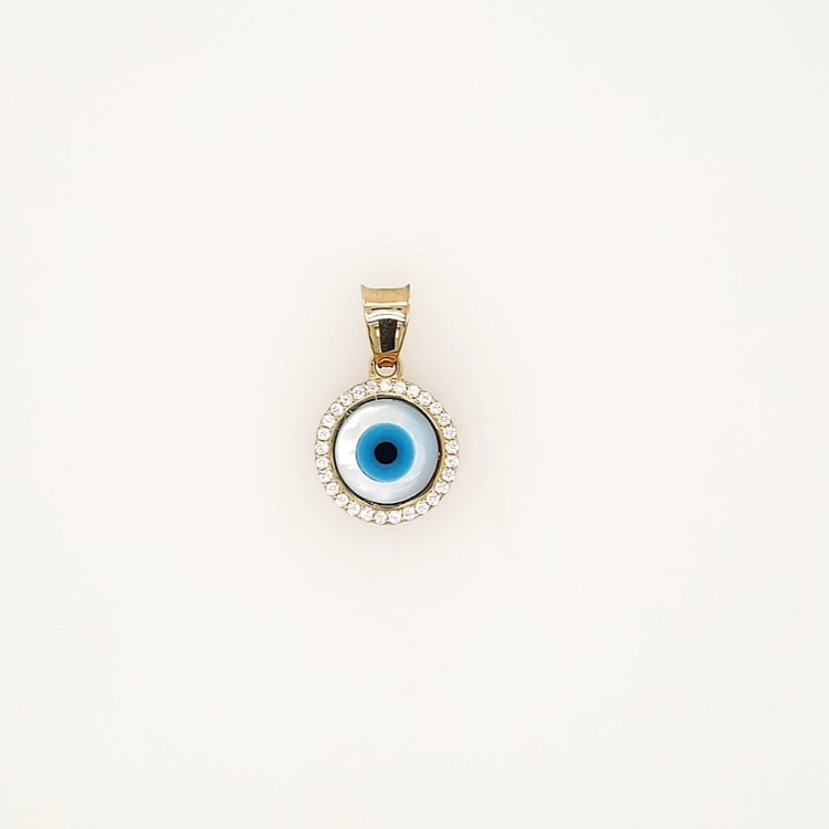 78100 14K YELLOW 11MM GOLD CUBIC ZIRCONIA ROUND EVIL EYE CHARM PENDANT