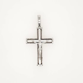 77220 14K WHITE GOLD 1.35" HIGH POLISH SATIN FINISH CONCAVE DESIGN CRUCIFIX