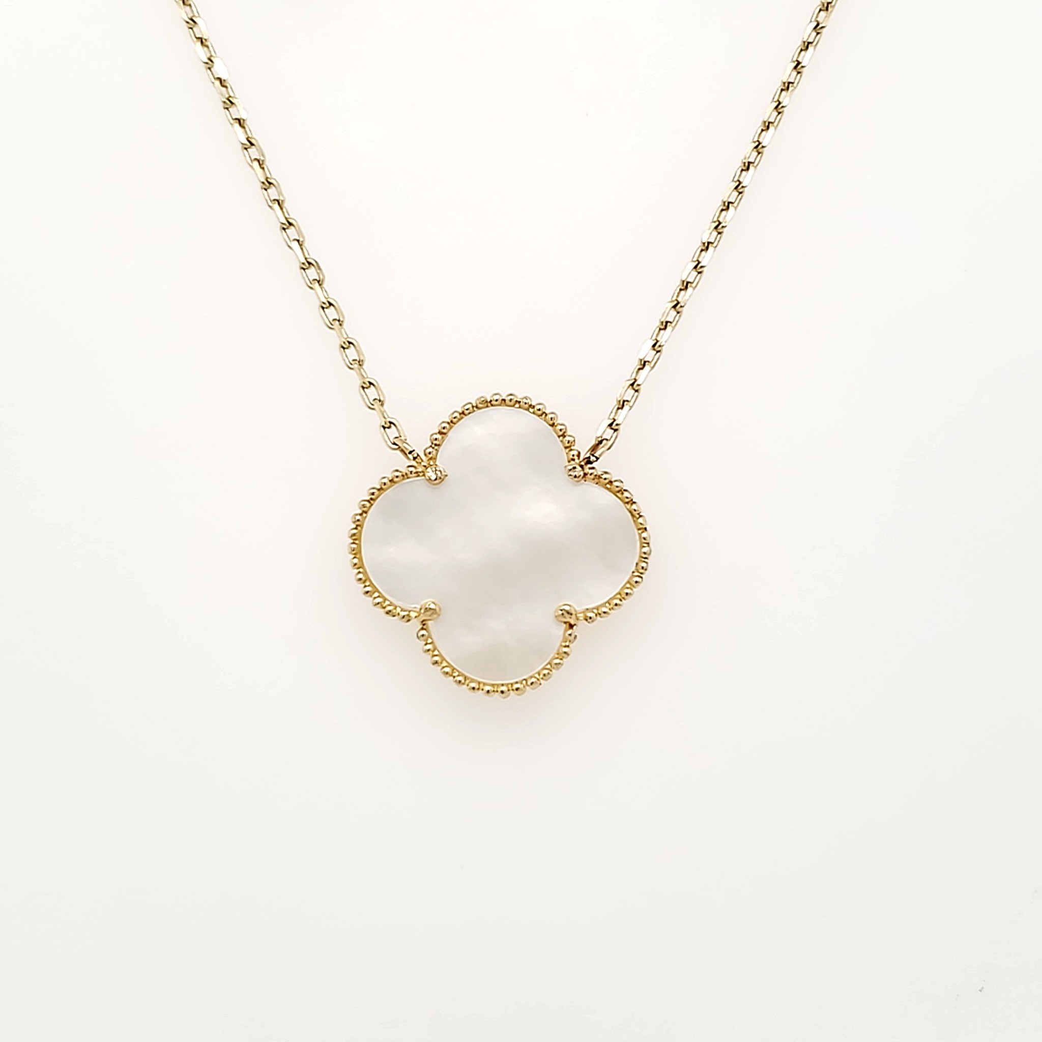 Mother-of-Pearl Micro Paved Clover 14k Gold Filled Adjustable Necklace -  necklace