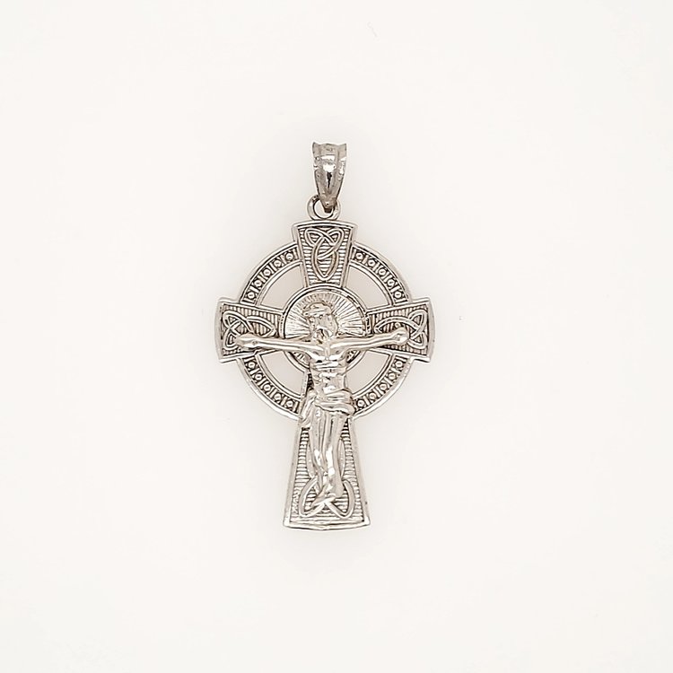 77214 14K WHITE GOLD 1.10"  CELCTIC CRUCIFIX