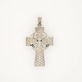 77215 14K WHITE GOLD 1.15" CELTIC CROSS DIAMOND CUT AND SATIN FINISH