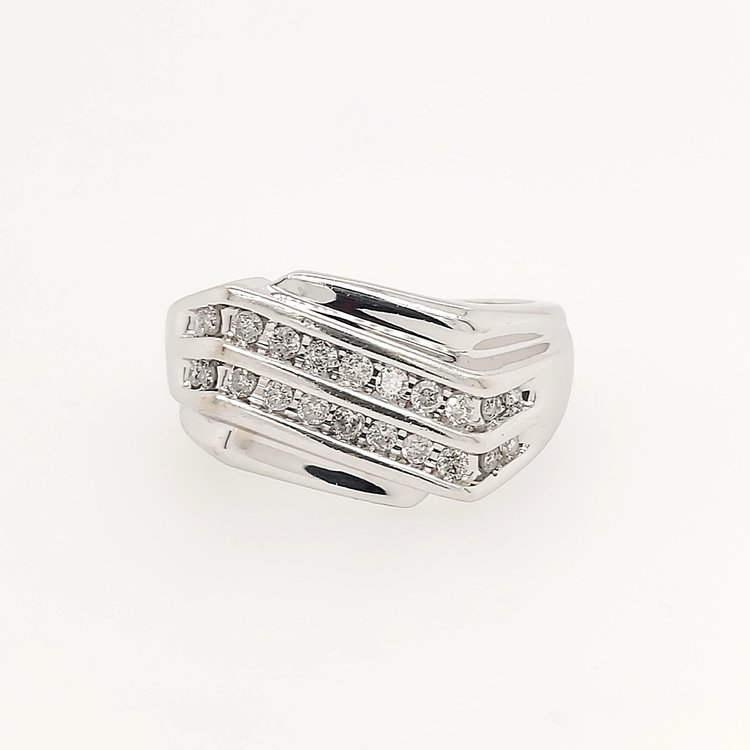 45020 14K WHITE GOLD .55CTW DIAMOND CURB CHANEL SET MEN'S RING