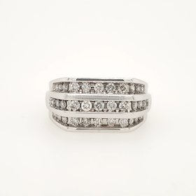 45018 10K WHITE GOLD 1.15CTW DIAMOND 2 ROW CHANEL SET MENS RING