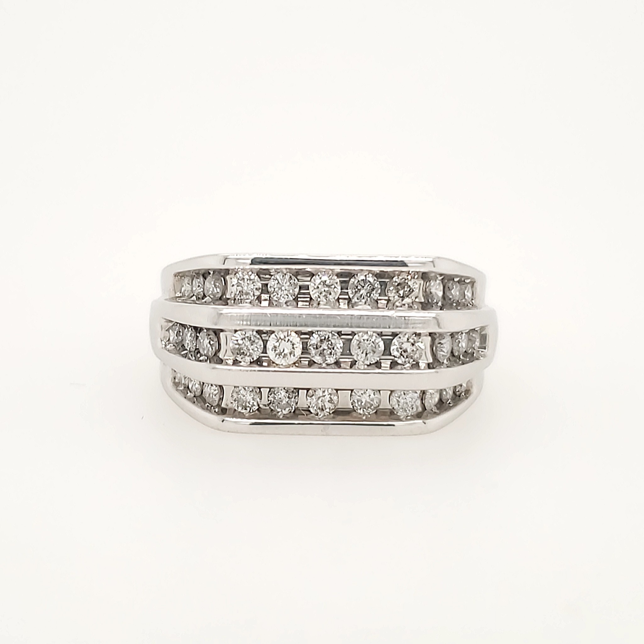 45018 10K WHITE GOLD 1.15CTW DIAMOND 2 ROW CHANEL SET MENS RING