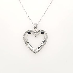 70269 14K WHITE GOLD .50CTW DIAMOND HIGH POLISH CUTOUT HEART PENDANT NECKLACE