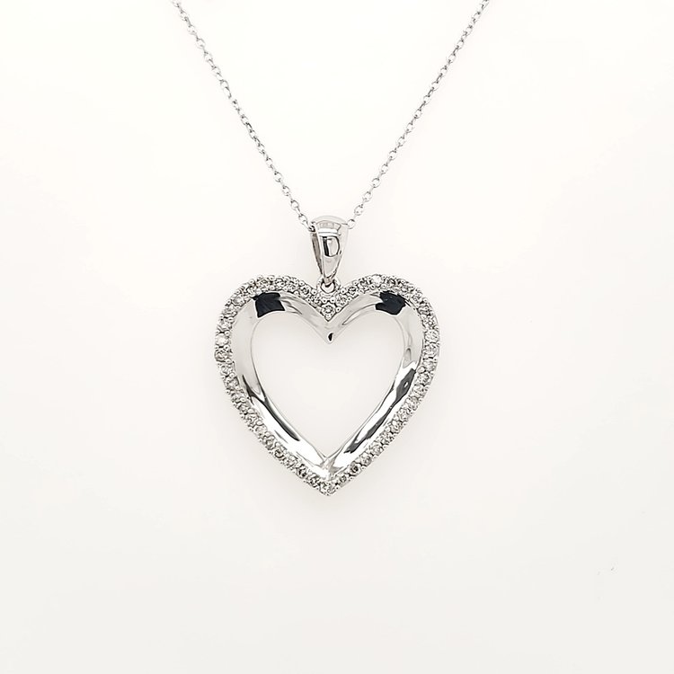 70269 14K WHITE GOLD .50CTW DIAMOND HIGH POLISH CUTOUT HEART PENDANT NECKLACE