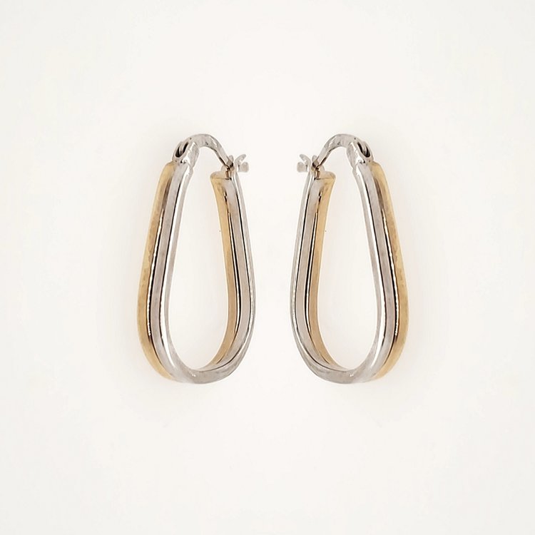 31237 14K 0.75'' TWO-TONE DOUBLE ROW HIGH POLISHED TRIANGULAR HOOPS