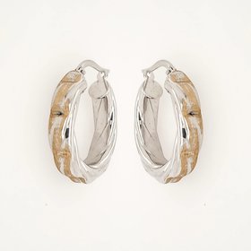 30109 14K  TWO-TONE 1" 5.15MM   WIDE DIAMOND CUT SATIN FINISH  HOOPS